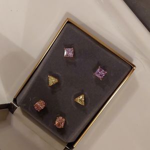 Women's gold tone and rainbow CZ earrings